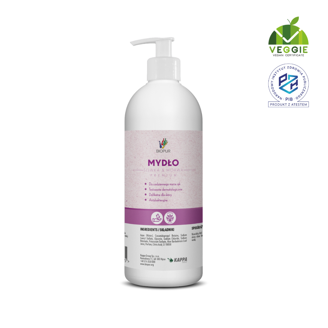Antibakterinis rankų muilas (slyvų ir šilauogių aromato) 500ml - BIOPUR
